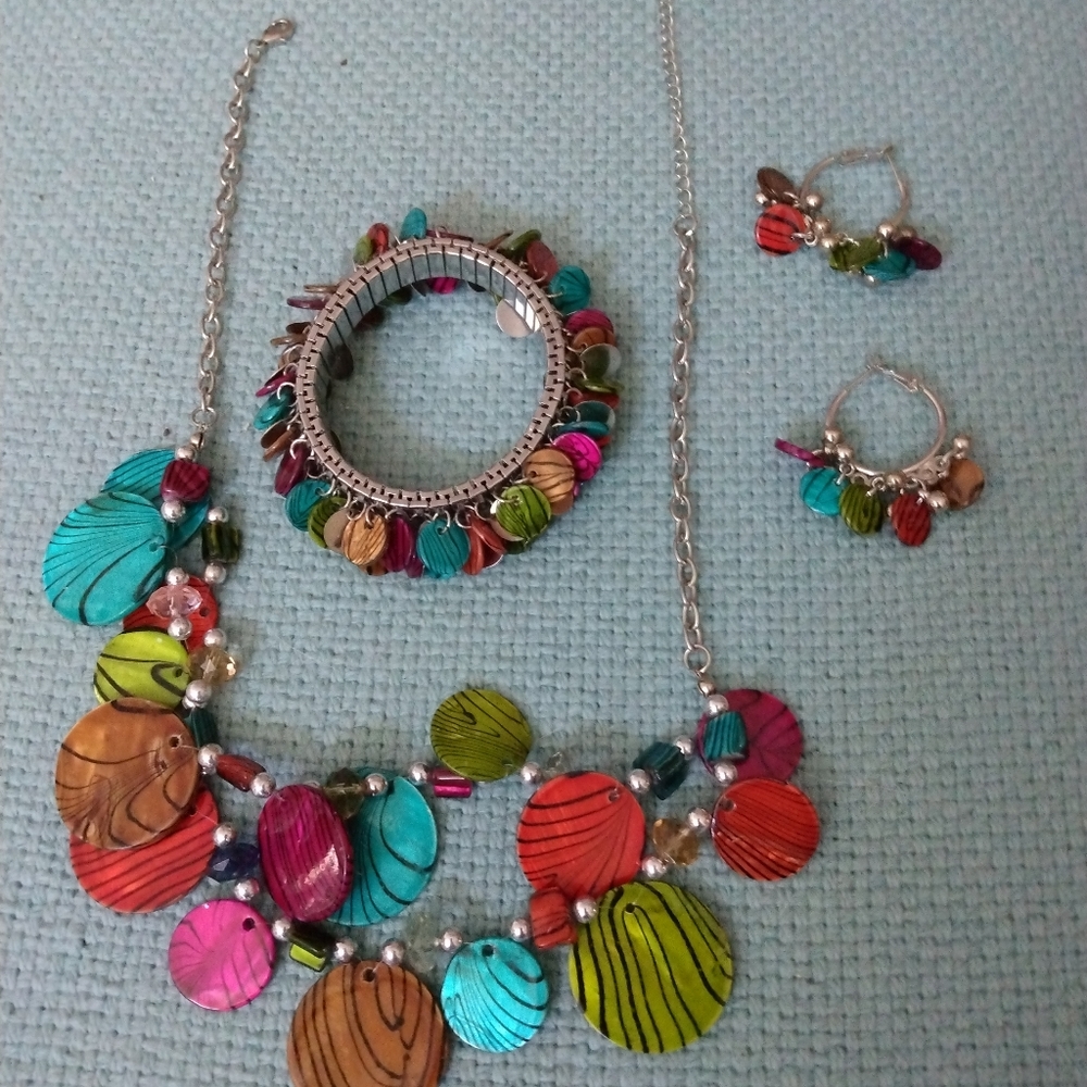 Fun, colorful necklace, bracelet, earrings set